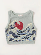 ROMWE Wave Graphic Ribbed Tank Top